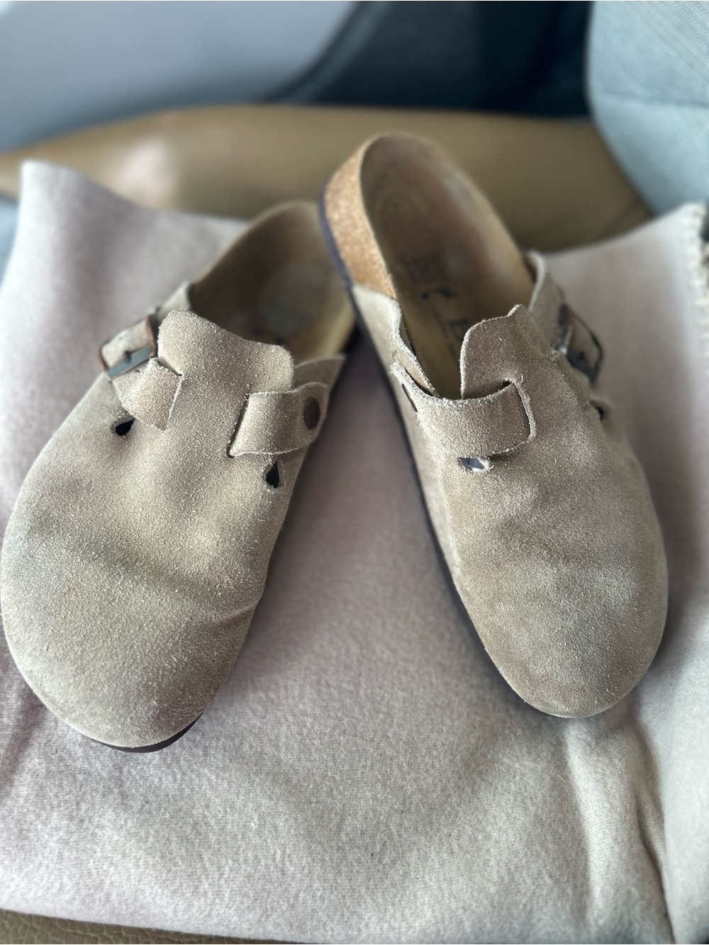 Birkenstock Betula Boston style Tan Suede Clog Mules size L8, M6